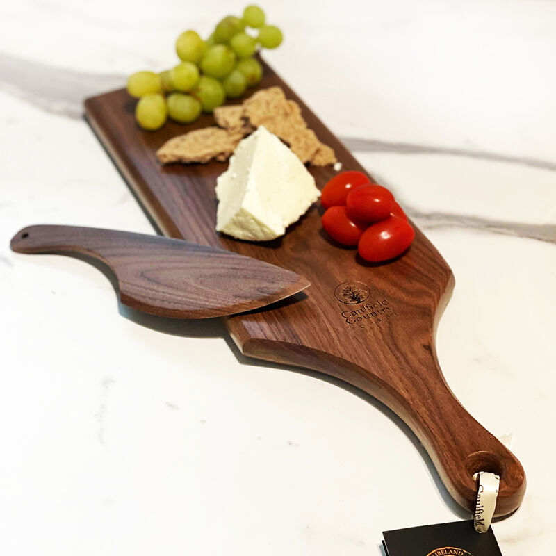 Large Cheese Paddle & soft cheese knife - Walnut Bundle Set